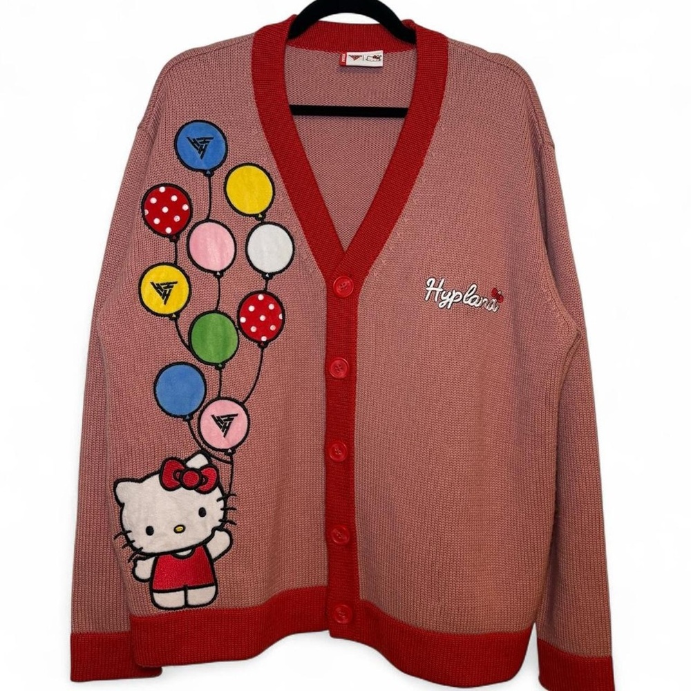 Hypland x Hello Kitty Balloons Knit Oversized Cardigan in Pink/Red
